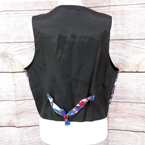 Vintage 111 Main Blue and Black Festive Snowman and Penguin Vest Size L - Picture 4 of 10